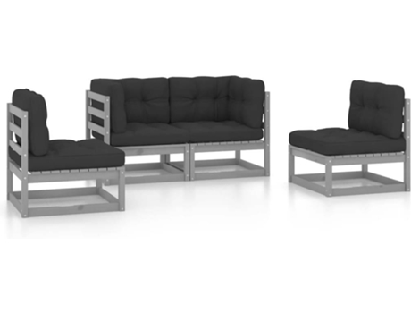 Conjunto 4 de muebles de jardín VIDAXL y cojines madera pino maciza