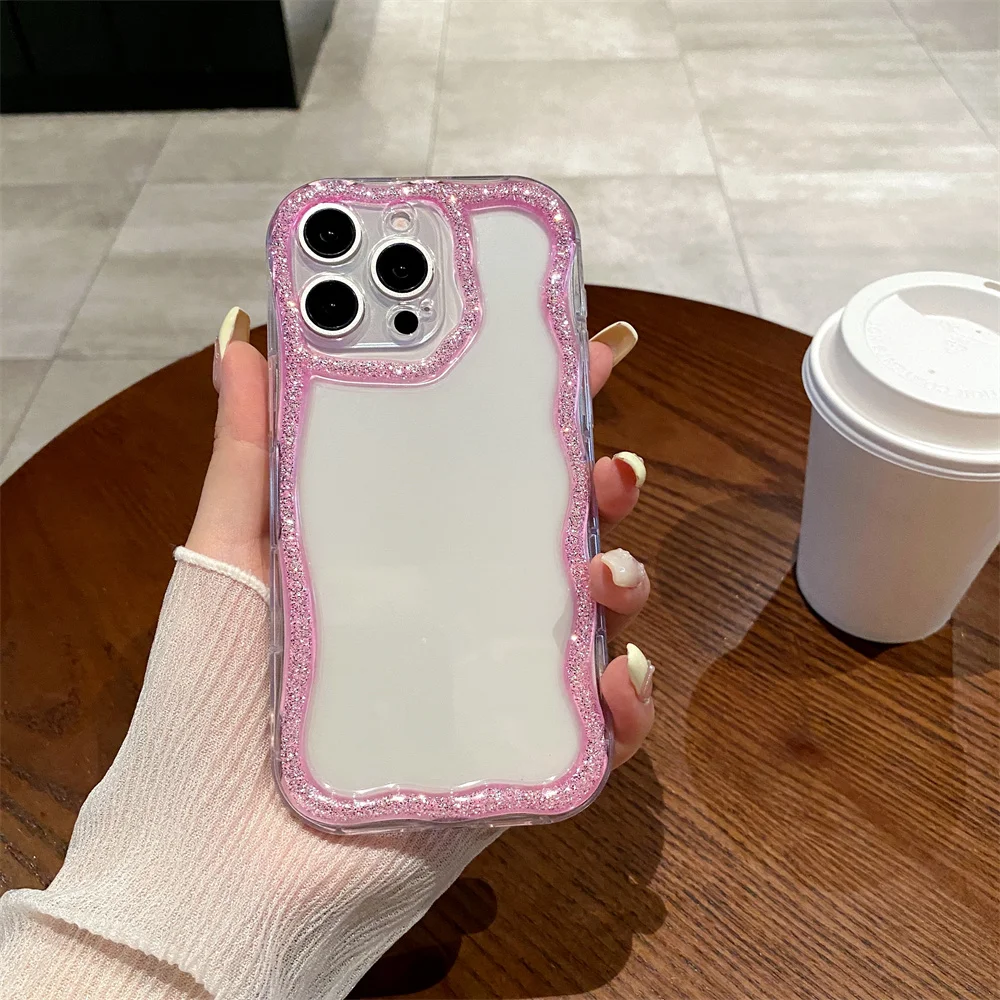 (iphone 11 Pro Max, Rosa) Funda De Silicona Suave Con Borde Ondulado Brillante Y Bonito Para Iphone
