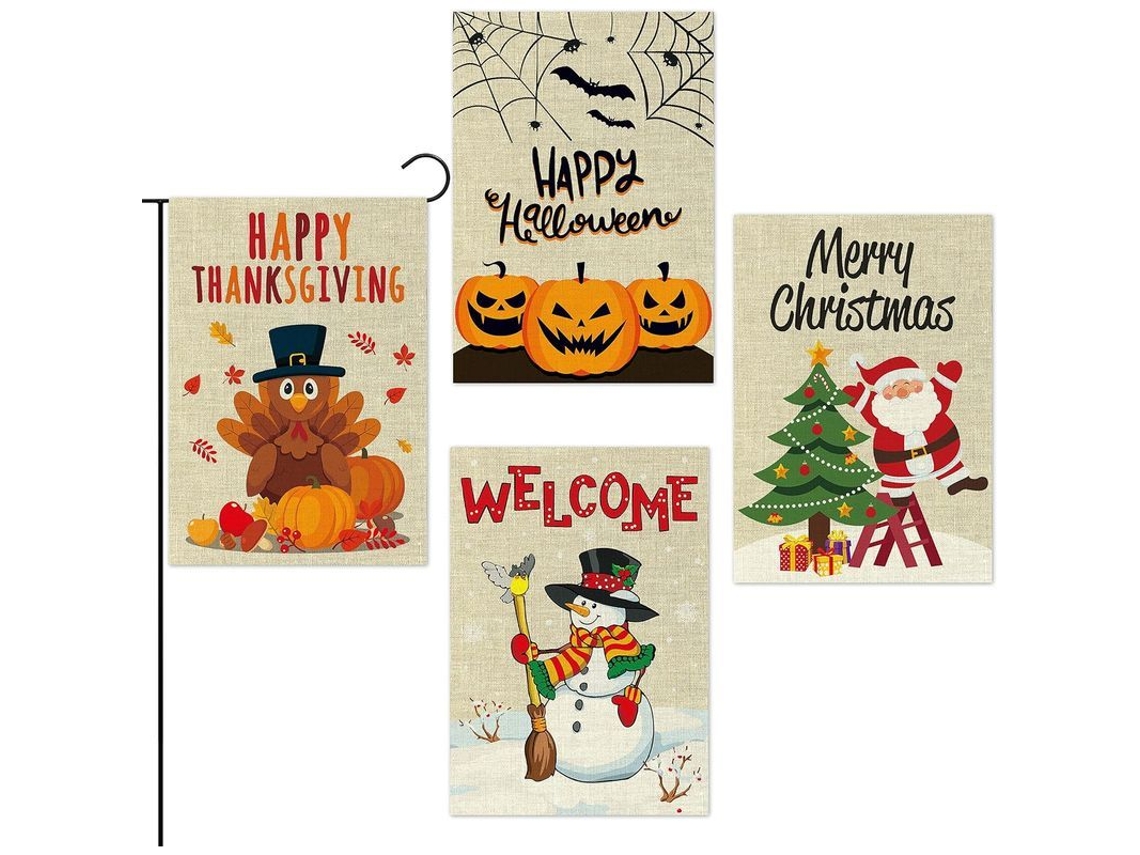 4 Banderines De Jardín Para Halloween, Acción De Gracias, Navidad E Invierno: Decoraciones Festivas