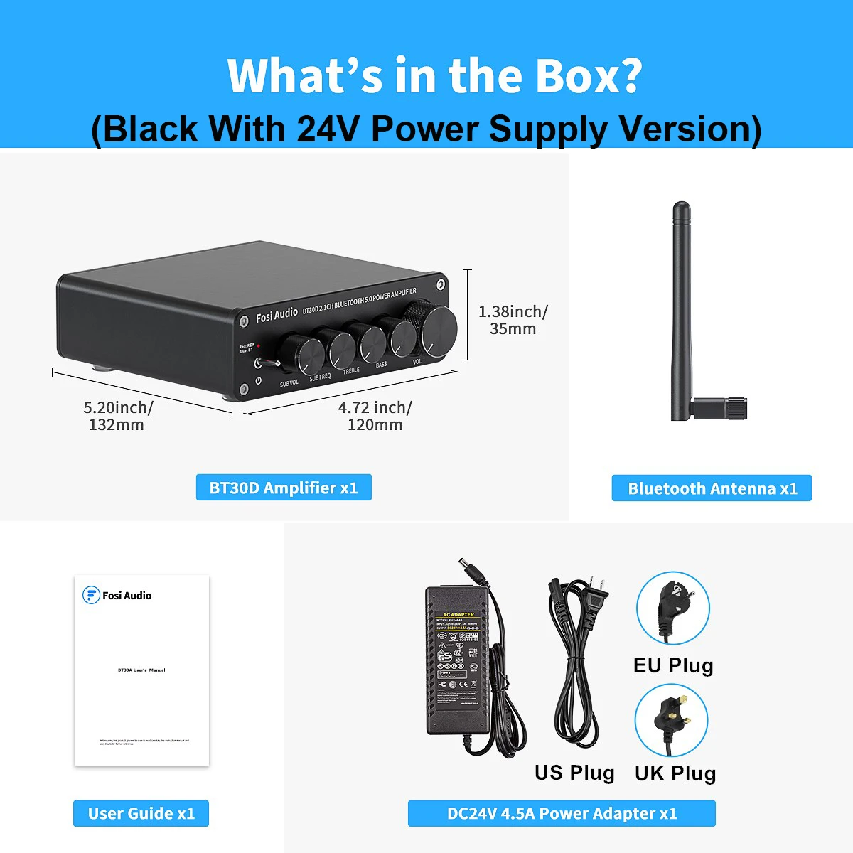 Amplificador de Áudio Bluetooth 2.1 Canais com Controle de Graves e Agudos. MDUG (preto)