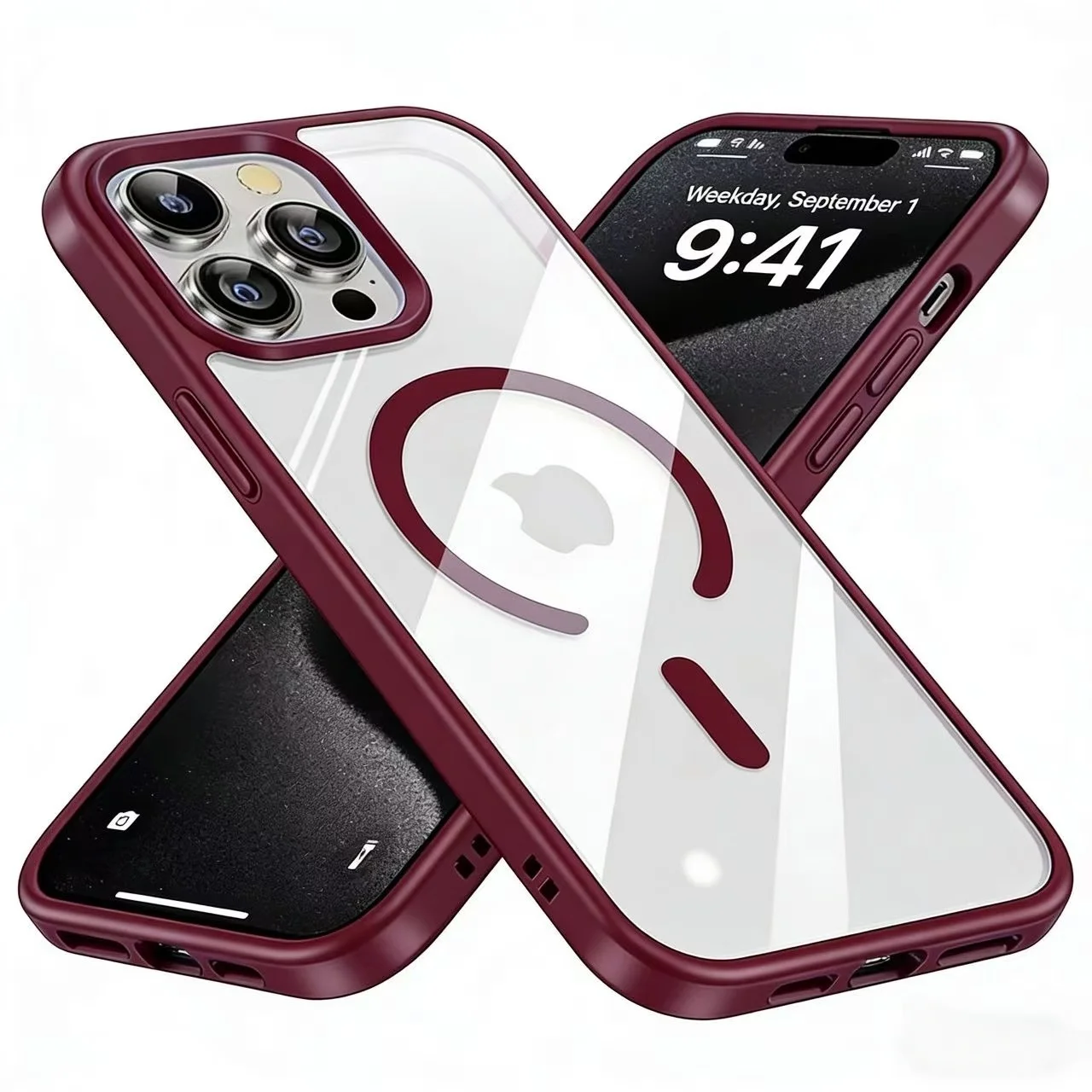 (iphone 15 Plus Color Burdeos) Apto Para Fundas De Teléfono, Compatible Con La Función Inalámbrica Magnética Magsafe.