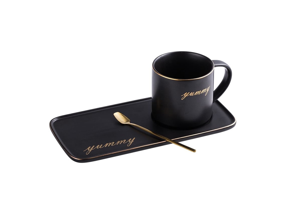 Taza XGF Taza de café de la cuchara de oro Nordic Ins bus de lujo Café de agua Leche de té Cerámica Resistente al calor Taza de plato plato conjunto traje Placa de postre | Vidrio de moda