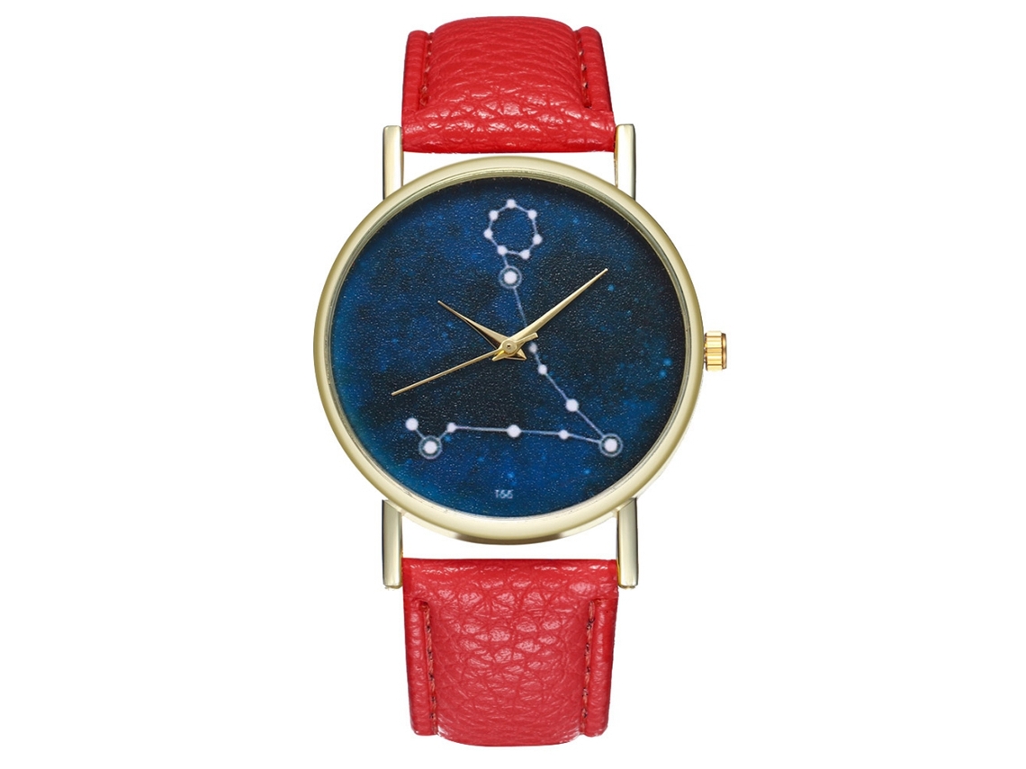 Reloj De Cuarzo Con Correa De Cuero Pu Moda Unisex Dial Grande Rojo