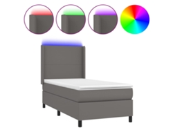 Maison Exclusive - Cama Box Spring Y Colchón Led Cuero Sintético Gris 90x200 Cm