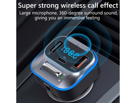 Transmisor FM para automóvil Receptor de audio AUX QC3.0 PD 30W Carga rápida Tipo C Cargador Bluetooth 5.0 Estéreo Kit para automóvil (Negro) ENZON...