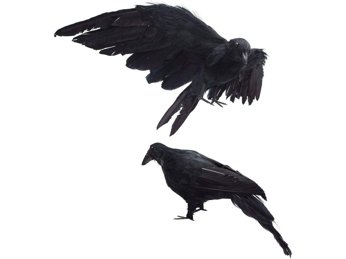 Paquete De 2 Cuervos Grandes Hechos A Mano Con Plumas Negras Para Decoración De Halloween.