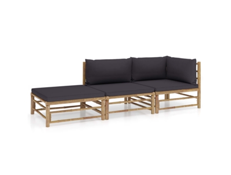 MAISON EXCLUSIVE Set de muebles de jardín 3 piezas bambú y cojines gris oscuro