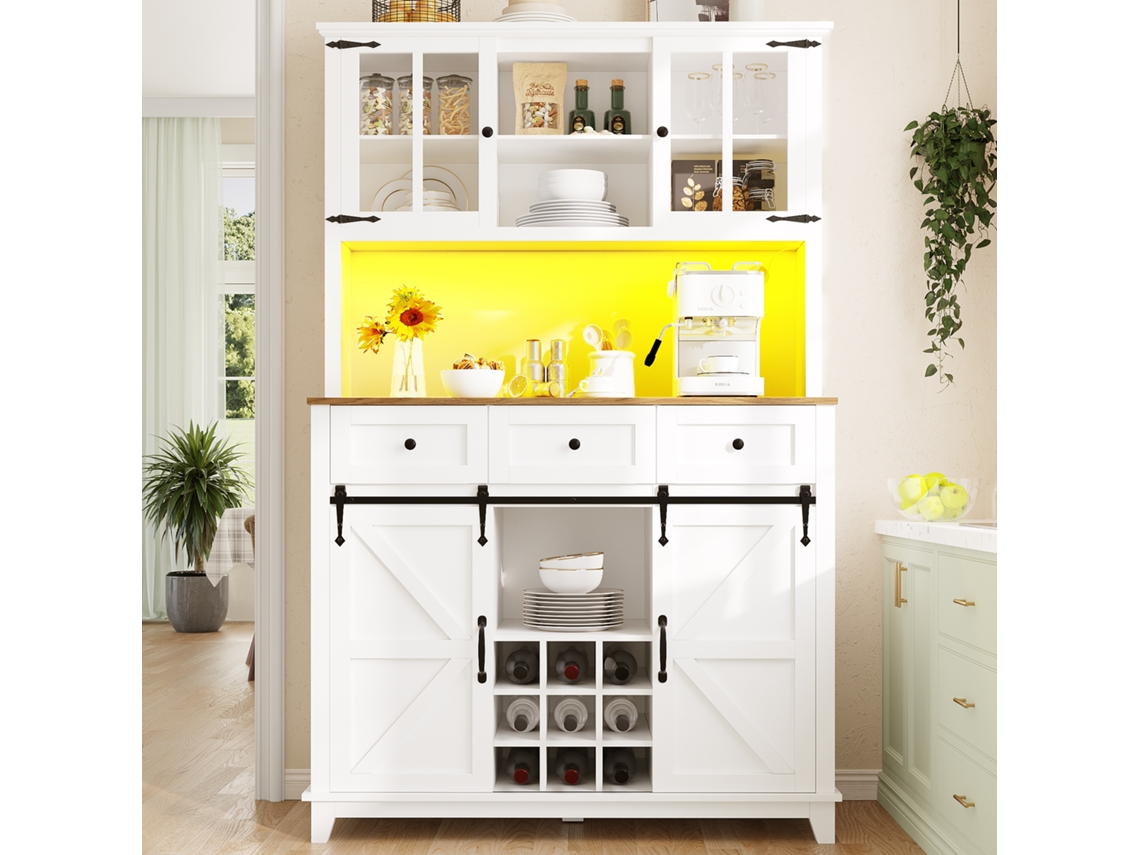 Muebles De Cocina (105×38,4×180 Cm), Aparador Con Estantes Regulables, Aparador Con Iluminación Led Y Color De Luz Regulable.