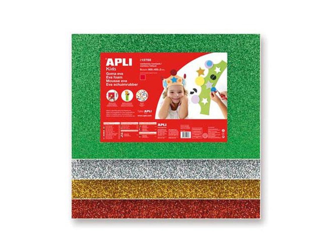 Blister con 4 Hojas Goma Eva Glitter A4 Surtidos