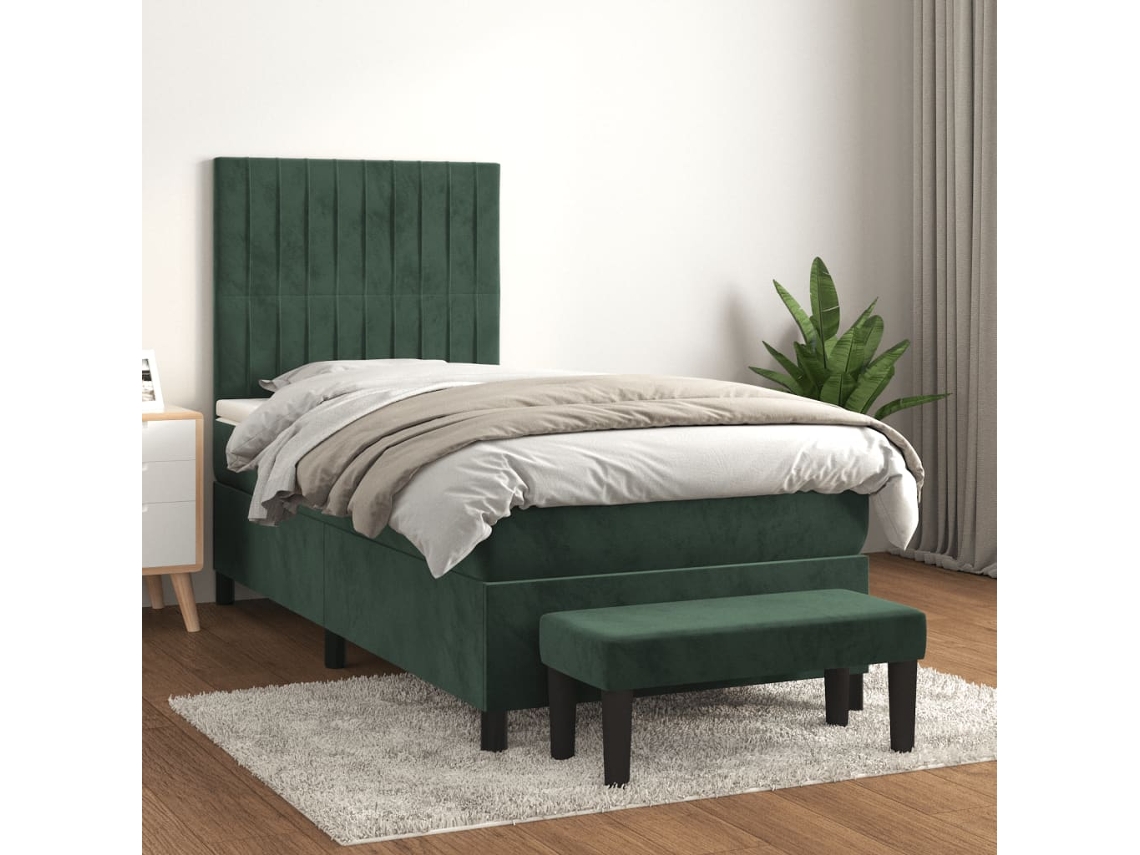 Cama con somier VIDAXL (Verde - Terciopelo - 193 x 90 x 128 cm)