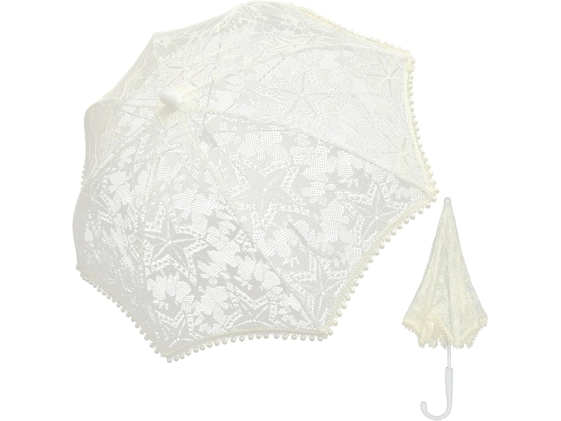 Sombrilla De Encaje Blanco Para Bodas, Bordado Elegante, Decoración Encantadora Y Accesorio Para Fotos.