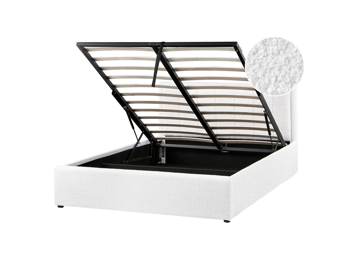 BELIANI Cama doble Montlaur de Bouclé Blanco 149x216x89