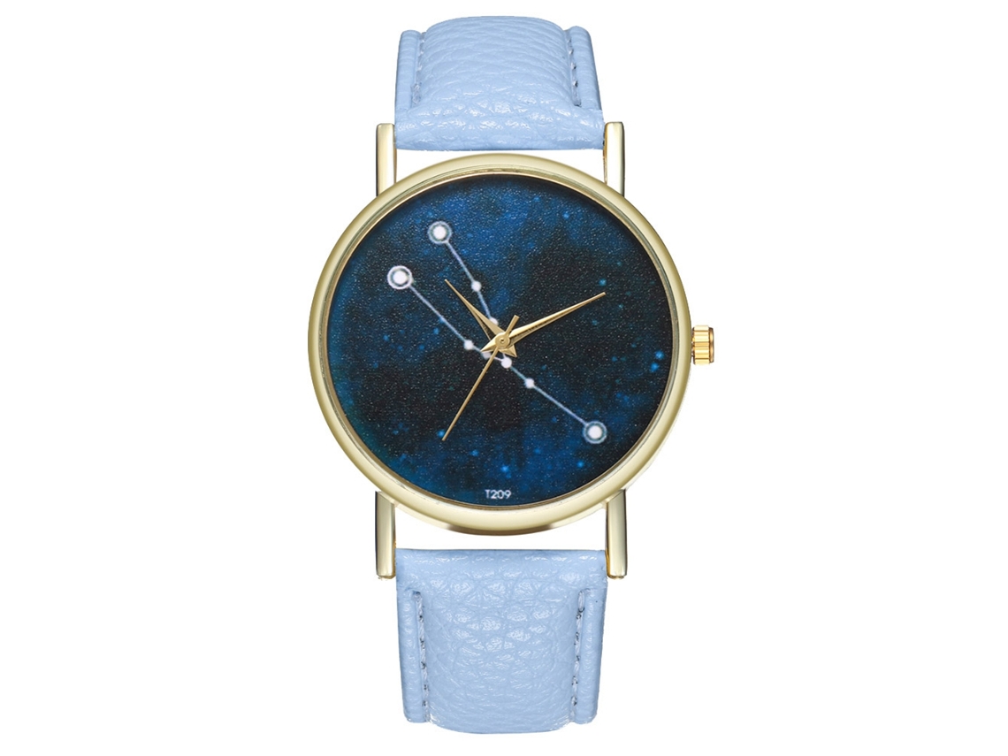 Reloj De Pulsera Para Parejas Con La Constelación De Tauro, De Cuero Azul Claro, De Cuarzo, Moderno.