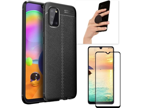Carcasa, Protector y Popsocket Samsung A31 Rugged Leather Negro