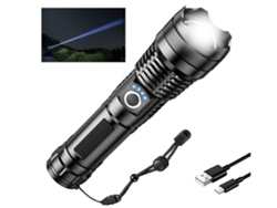 Linterna Led Recargable De Alta Luminosidad, Linterna Táctica Superbrillante Xhp50 De 10 000 Lúmenes, Potente Linterna De Mano (negra)