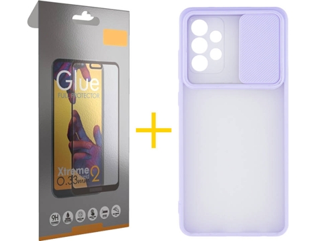 Carcasa y Protector de Pantalla de Vidrio Full Samsung A72 5G SKYHE Gel Protección Cámara Morado