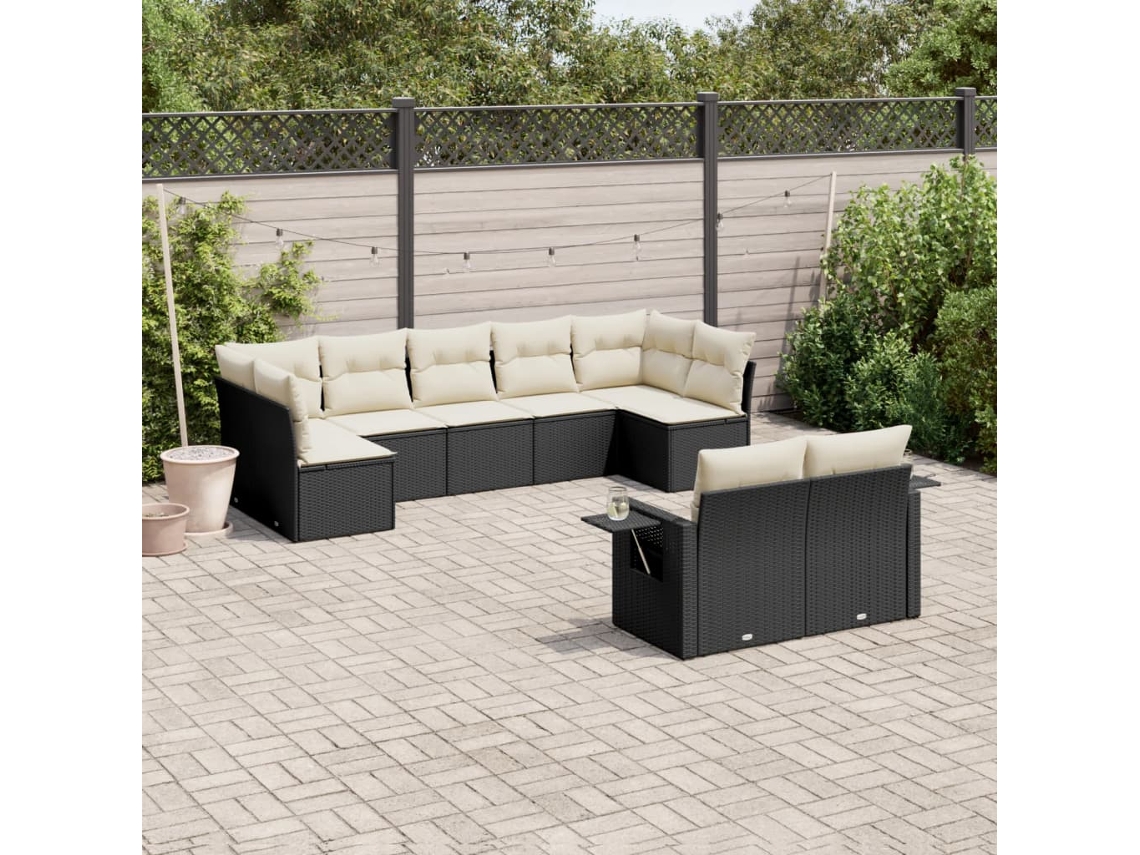 Conjunto de sofás de jardín de 9 piezas DKD Home Decor con cojines de mimbre negros