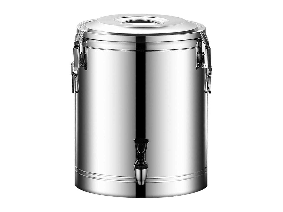 Cubo isotérmico de acero inoxidable con grifo, aislamiento térmico para bebidas frías y calientes, capacidad de 20 litros.