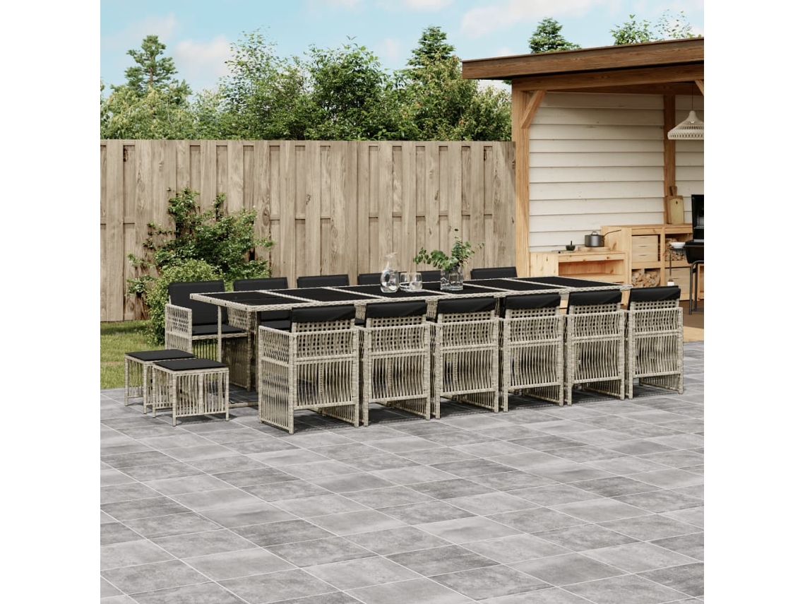 Juego de comedor de jardín de 17 piezas con cojines de mimbre gris claro DKD Home Decor