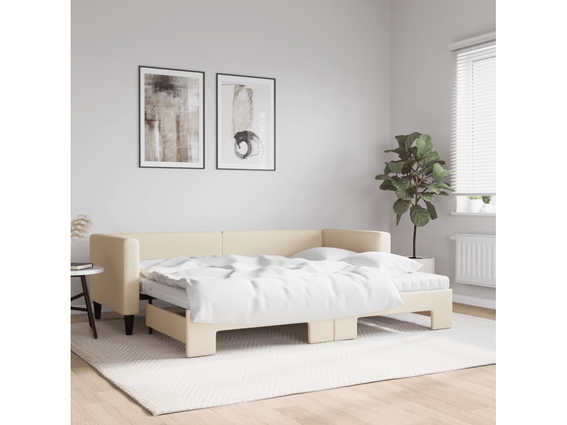 Sofá Cama Nido Con Colchón Tela Crema 80x200 Cm