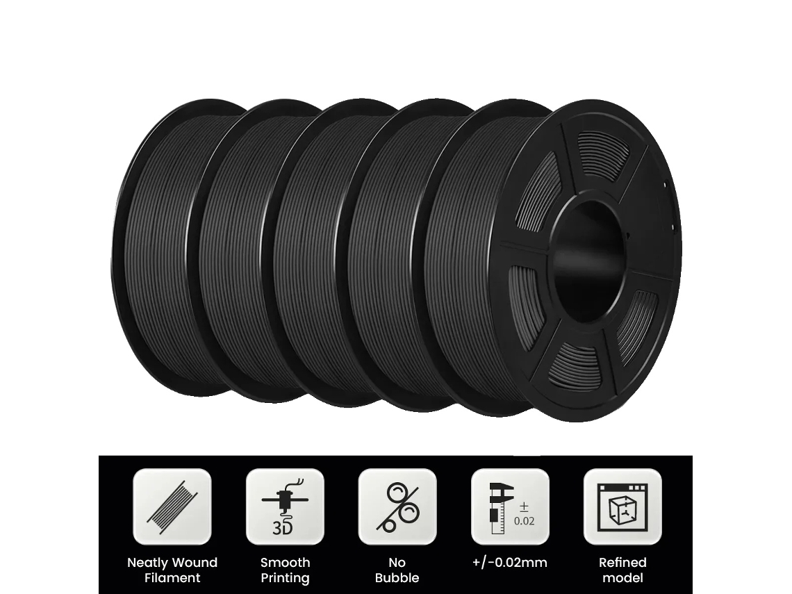 Filamento PLA mate, 1,75 mm de diámetro, ecológico, negro mate, 5 rollos OEM