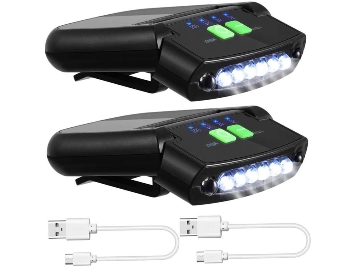 Linterna Led Recargable Usb Con Clip Para Casco, Ideal Para Acampar, Pescar Y Leer - 2 Unidades, Color Negro.