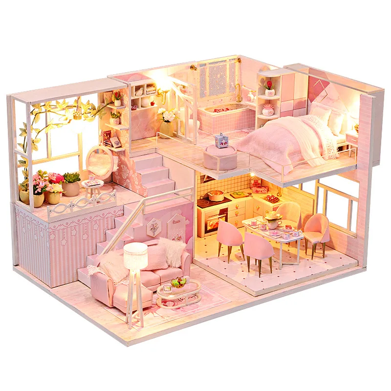 Mini Casa De Muñecas De Madera Para Armar, Apartamento Dúplex, Rompecabezas 3d