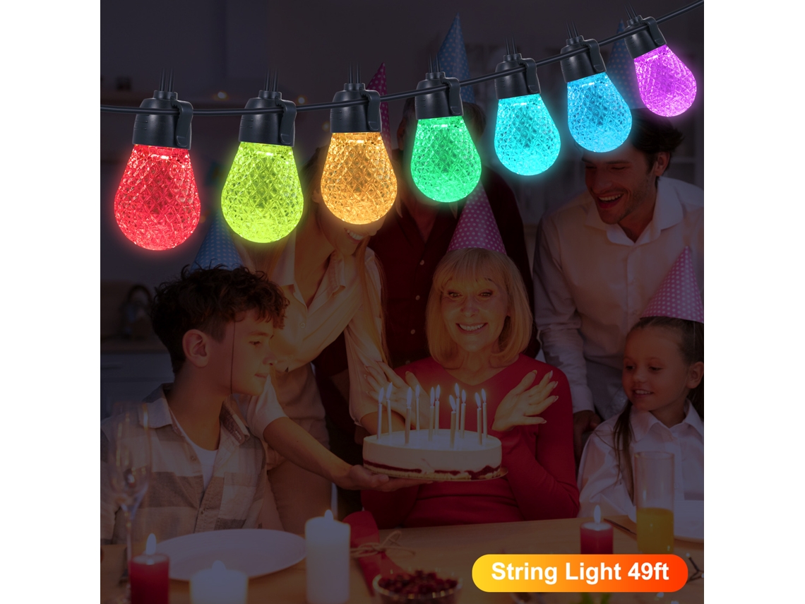 2026-luces De Cadena Rgb 49ft Para Exterior E Interior Impermeables Con Control App Y Remoto Para Bodas Navidad Fiesta Decoración Jardín Balcón