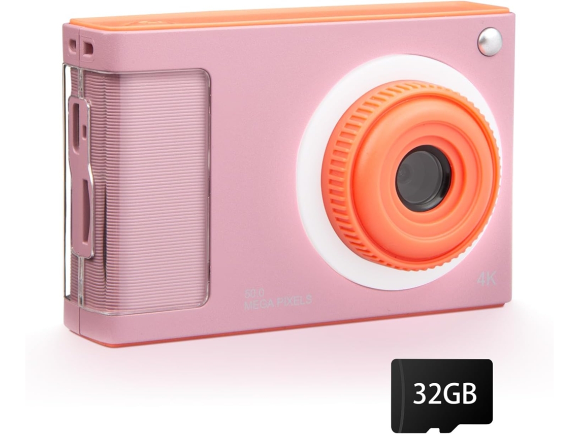 Cámara compacta Eifson FHD 1080p con tarjeta de memoria de 32 GB, cámara digital para niños de 48 MP con zoom 8x (rosa)