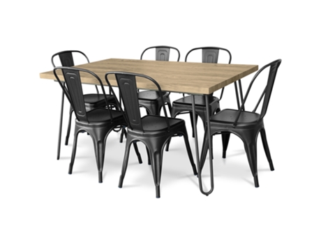 Pack Mesa Comedor Diseño Industrial 150Cm Pack 6 Sillas Comedor Diseño Industrial Hairpin Stylix TOLIX STYLE