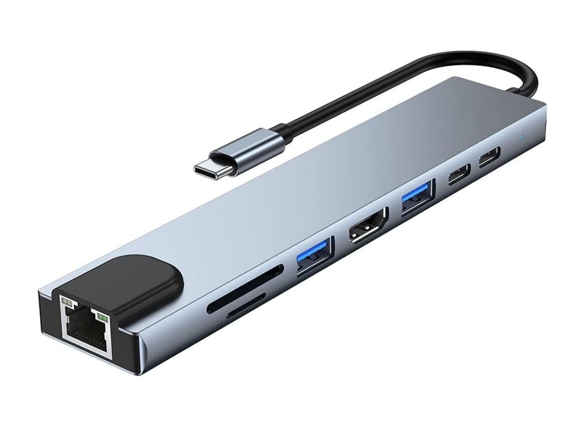 Estación de acoplamiento tipo C, 8 en 1 con HDMI, USB 3.0/2.0, USB C 2.0, SD/TF, 4K/30 Hz, carga PD de 100 W Yizhood (gris)