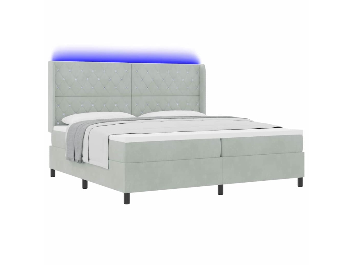 Maison Exclusive - Cama Tipo Box Spring Con Led Gris Claro 200 X 200 Cm Terciopelo