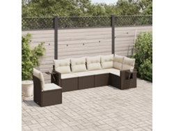 Conjunto de sofá de jardín de 6 piezas con cojines de mimbre sintético marrón de DKD Home Decor