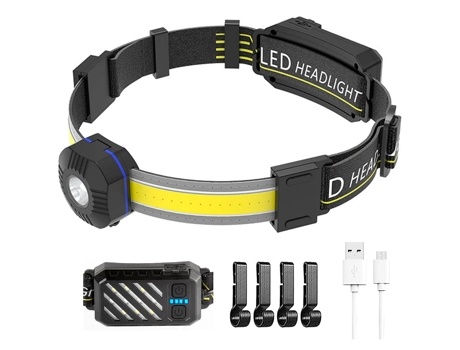 Super brillante LED USB recargable linterna frontal para adultos 10 modos impermeable LED linterna frontal (negro) CHRONUS