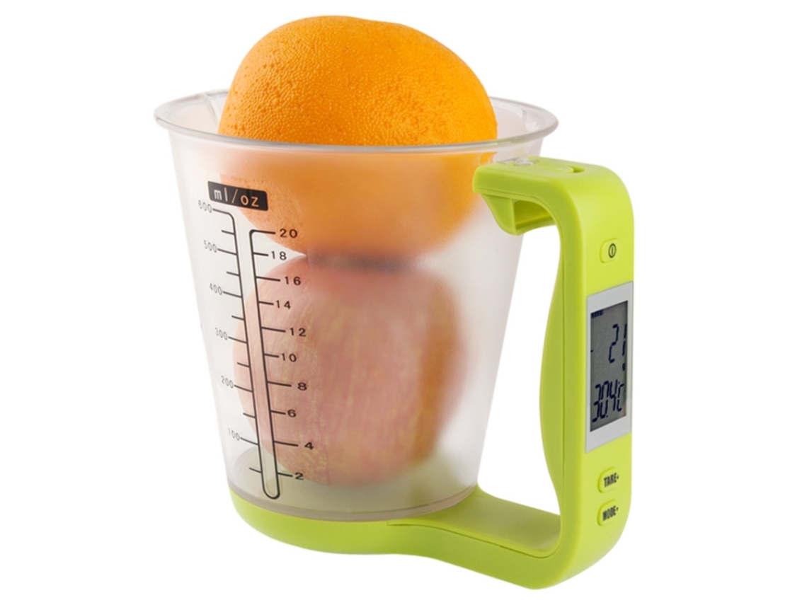 Báscula Electrónica De Pantalla (verde) Con Funciones De Taza Medidora Y Termómetro