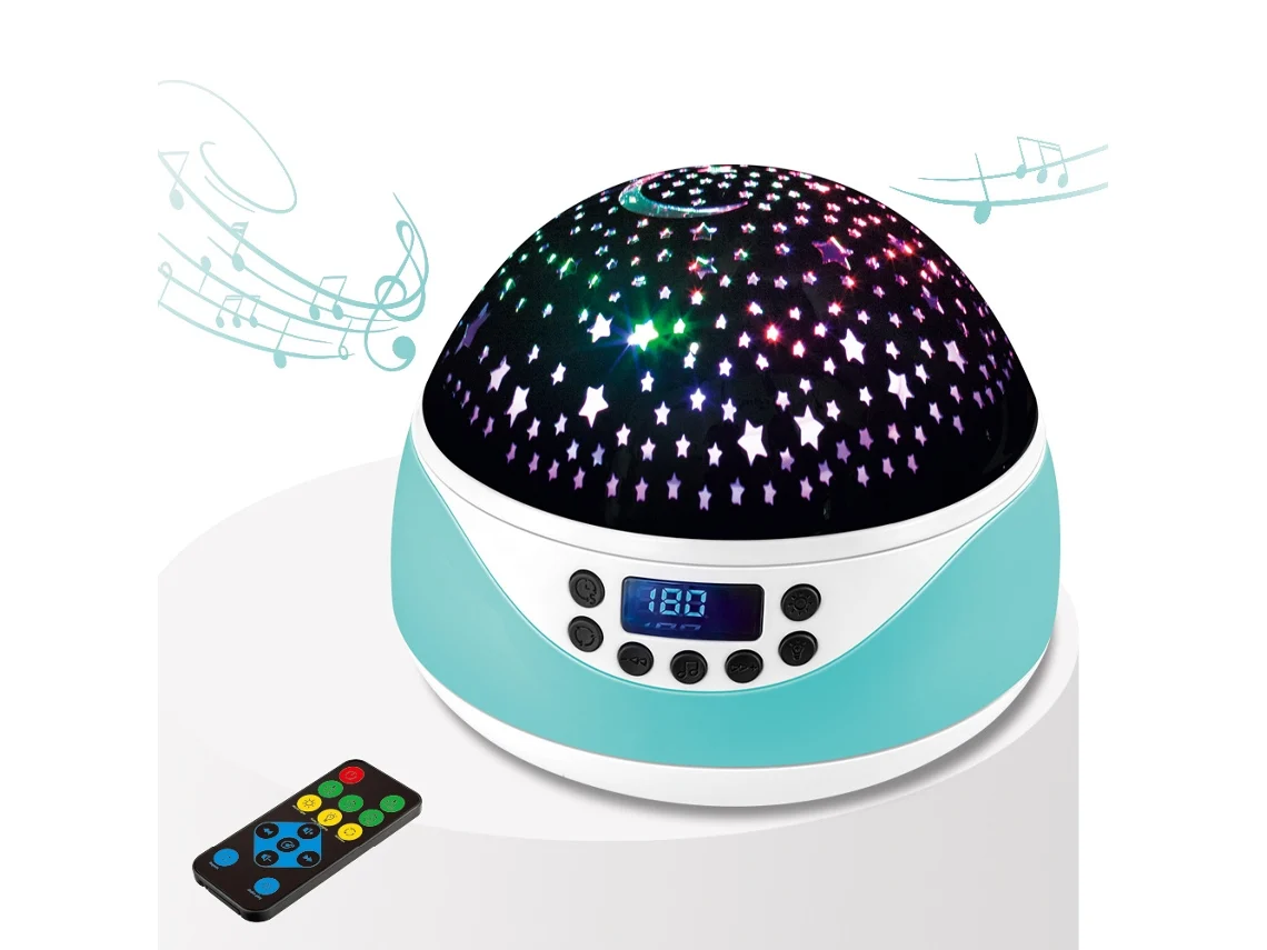 Proyector de cielo estrellado con luz nocturna y rotación de 360°, lámpara LED de estrellas con 8 luces de colores, color azul y dorado.