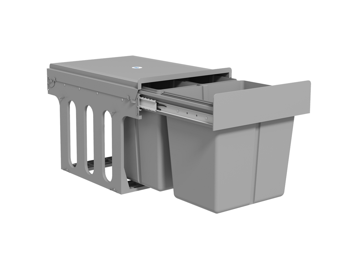 Cubo De Basura Integrado En El Fregadero, 31 Litros, 3 Compartimentos, Gris Claro.