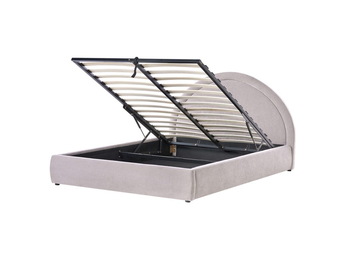 Cama De Casal Beliani Mouzon De Tecido Creme 160x200