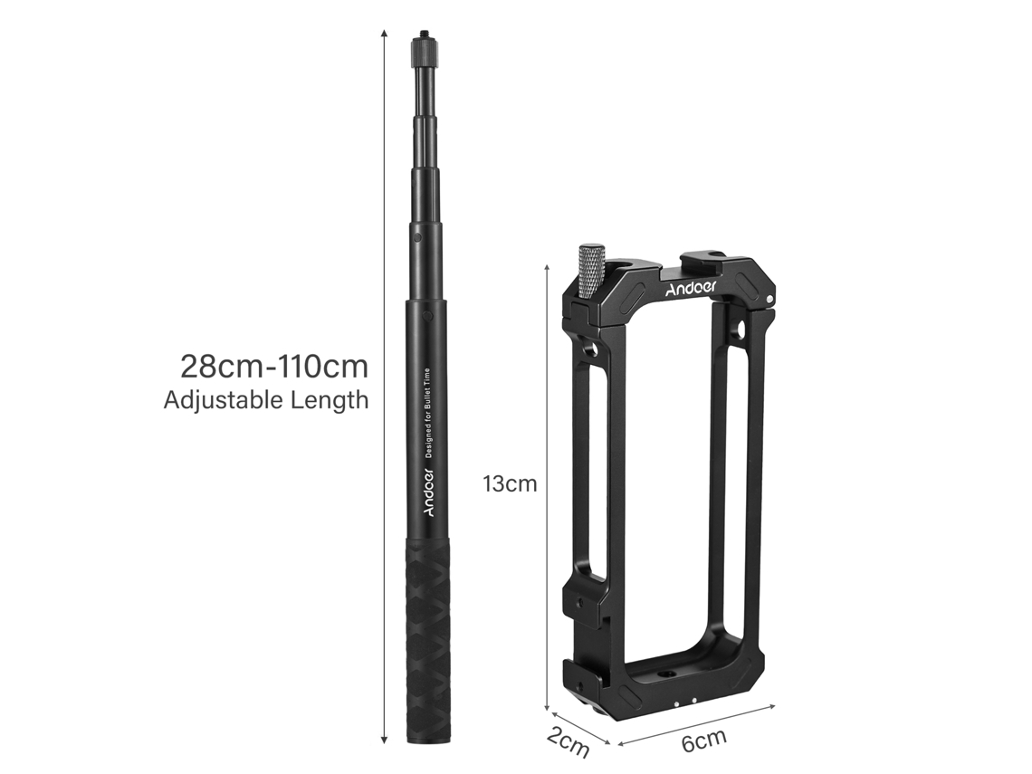 Cage De Cámara Para Insta360 X3 Con Cold Shoe + Palanca De Selfie Invisible Ajustable 28-110cm Accesorios Vlog