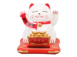 Gato de la suerte 2026 con brazo móvil alimentado por energía solar, gato de la suerte decorativo de plástico para tienda y coche 812-01 Blanco