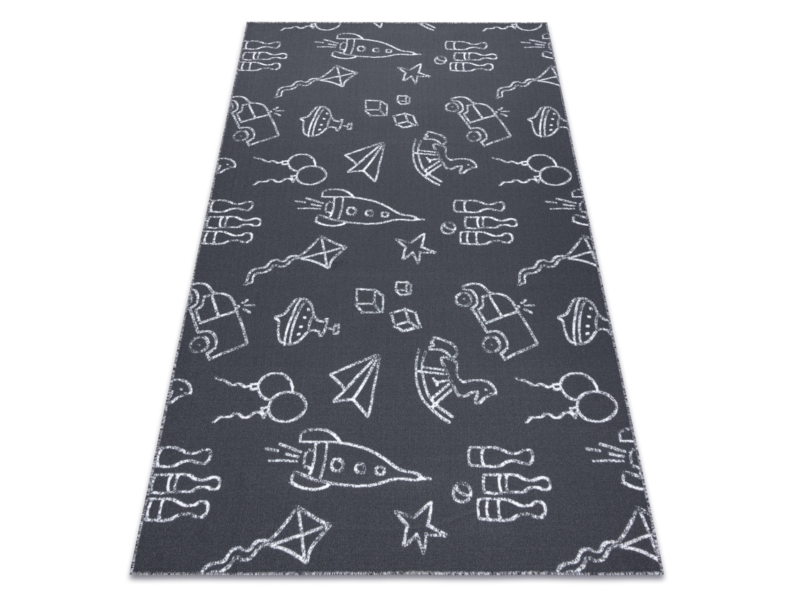 Alfombra Para Niños Toys Juguetes, Divertido - Gris (100 x 500 cm)