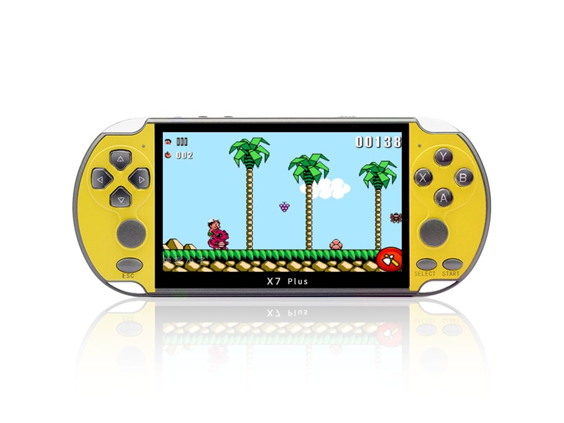 Consola X7plus para dos jugadores, consola portátil de 5.1 pulgadas con pantalla HD grande, consola arcade amarilla Sfushos