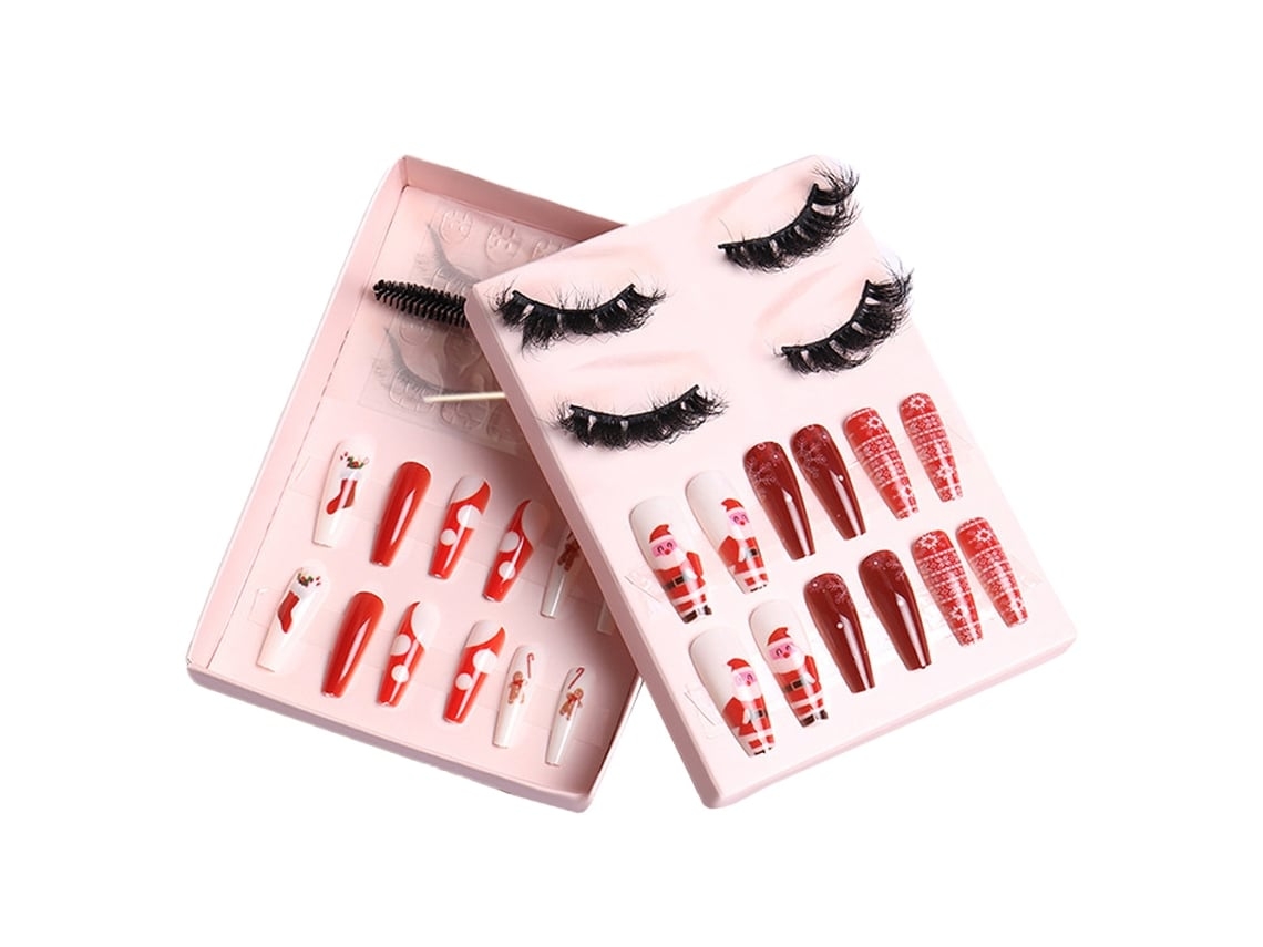 Set De Uñas Postizas Navideñas Con Forma De Ataúd, 24 Piezas, Con Pestañas Postizas, Estilo 6*