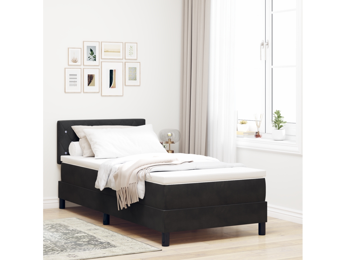 Cama Box Spring Con Colchón Terciopelo Negro 100x200 Cm