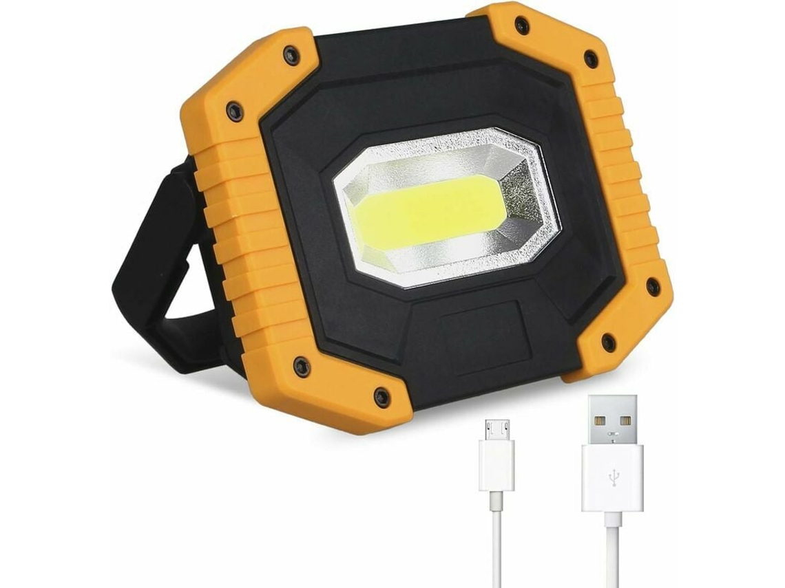 Proyector LED recargable de 30 W, 2000 lúmenes, 2 baterías, 3 modos, linterna USB portátil para camping, obras, garajes y talleres (1 unidad)