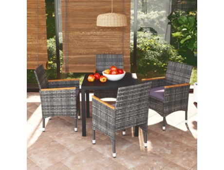 Conjunto 5 muebles jardín VIDAXL con cojines ratán sintético gris