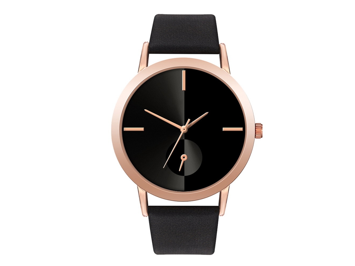 Reloj De Pulsera Analógico De Cuarzo Unisex Con Esfera Redonda, Estilo Moderno (negro)