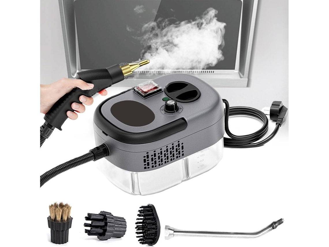 Limpiador A Vapor Portátil De 1200 Ml, 2500 W, Con 3 Cabezales De Cepillo Y Boquilla Curva Extendida (gris) Chrui