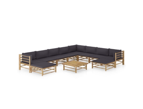 MAISON EXCLUSIVE Set de muebles de jardín 11 pzas bambú con cojines gris oscuro