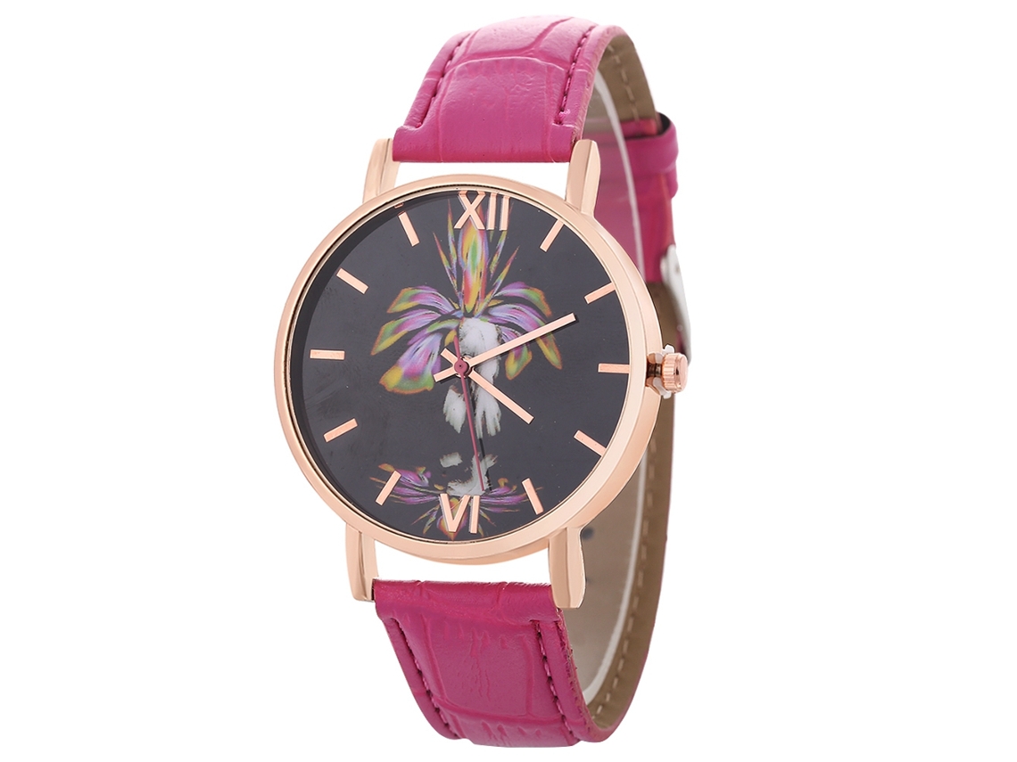 Reloj De Cuarzo De Moda Simple Para Hombre Mujer Pareja Con Correa De Cuero Casual Estudiante Rojo Rosa